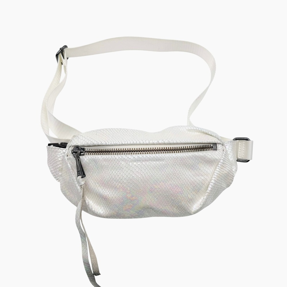 Aimee Kestenberg Iridescent Snakeskin Leather Belt Bag Fanny Pack White Gunmetal